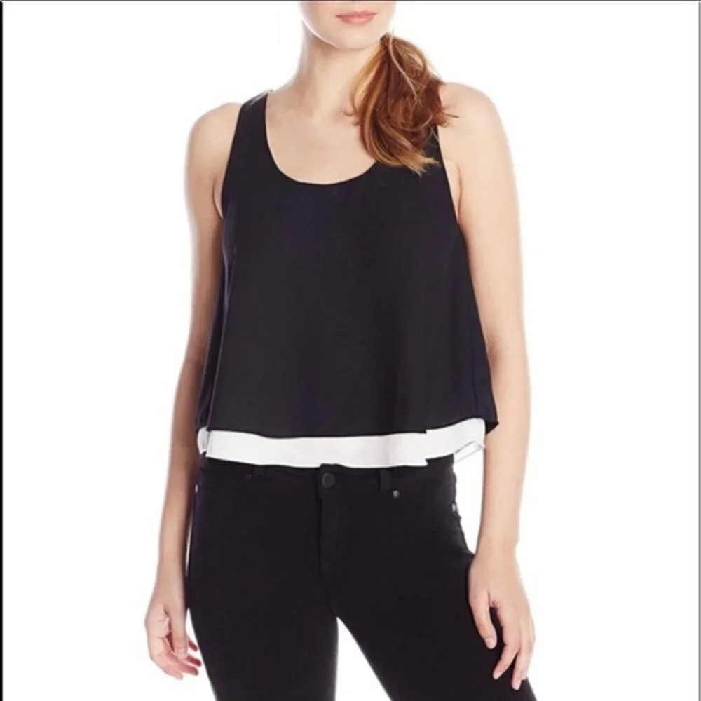 Sam Edelman Black & White Double Layer Sleeveless Top - Picture 3 of 12